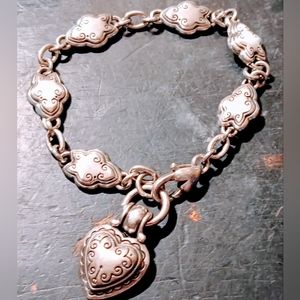 Vintage  Brighton Silvertone Victoria Heart with Charms size 7 inch length Brace